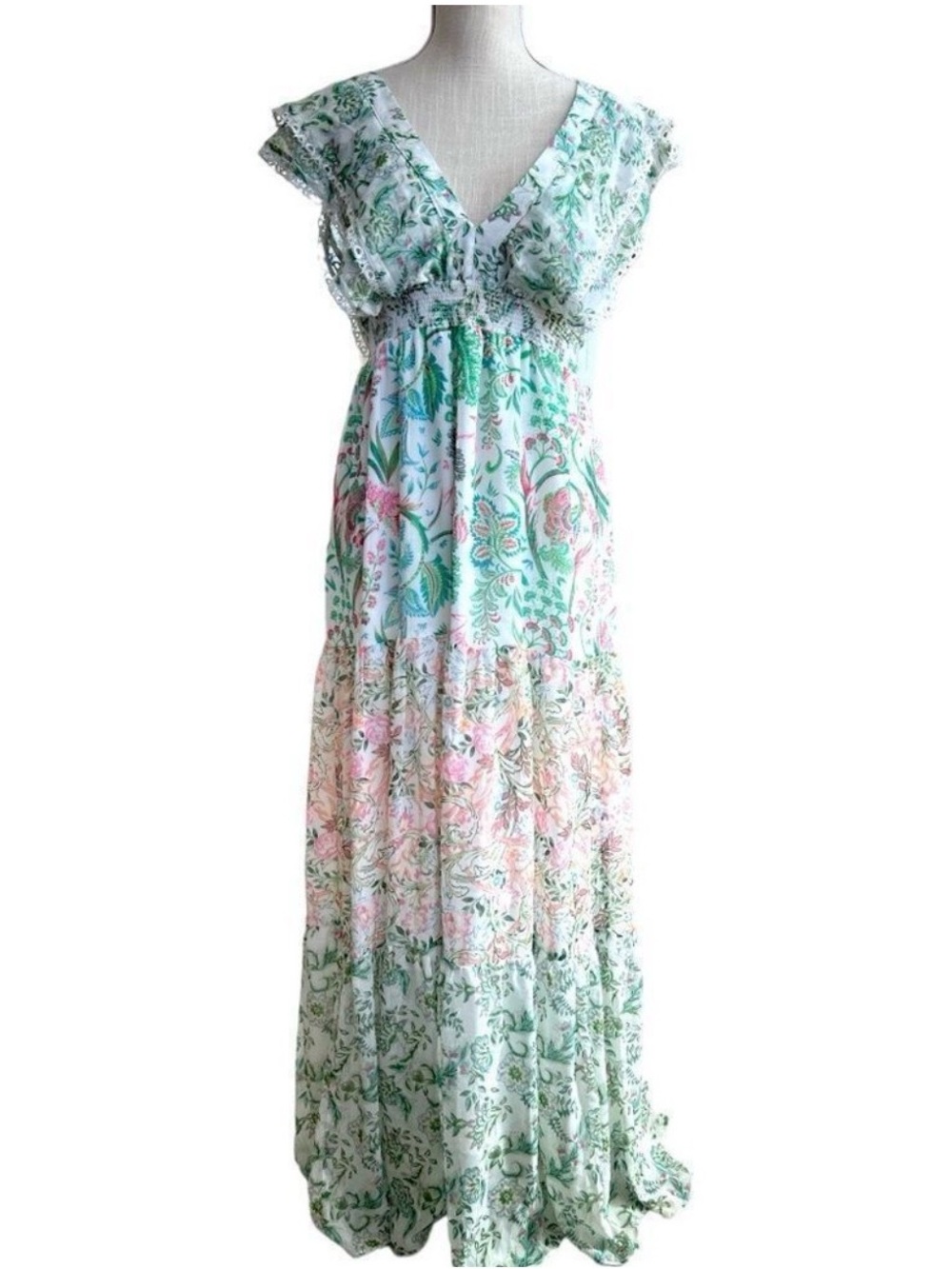 House of Harlow 1960 Mint and Pink Floral Maxi Dress